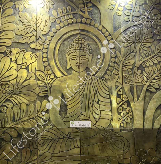 Metal Mural Buddha 4ft X 4 Ft Brass