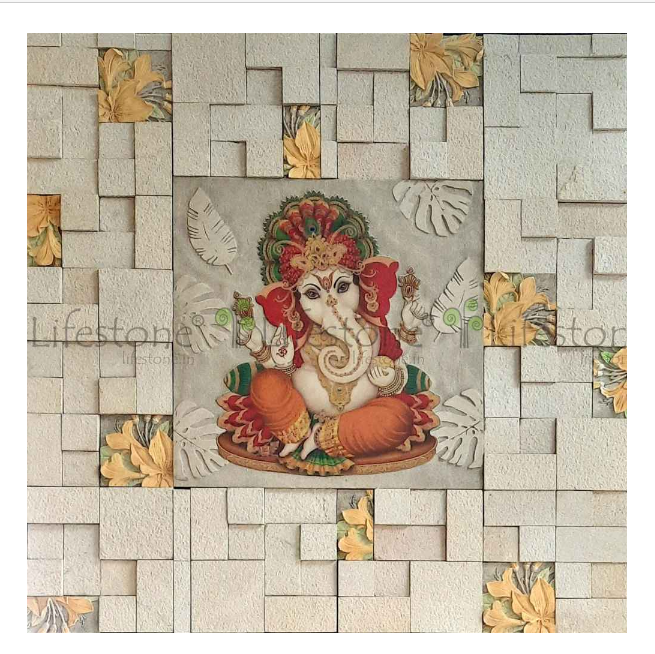 Natural Stone Mural Ganesha Laser Carved Printed Mural 2 Ft X 2 Ft