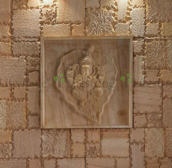 NATURAL STONE MURAL 3D LEAF GANESHA 2FT X 2 FT 50 MM