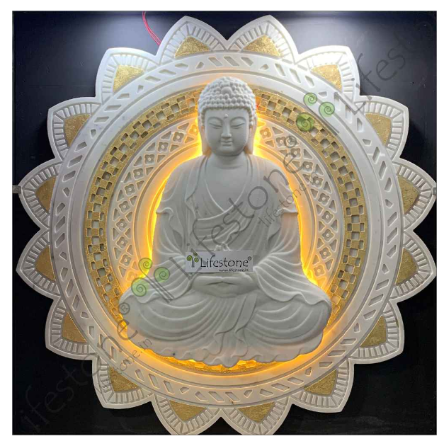 STONE MURAL DIVINE BUDDHA ON MARBLE WITH LED BACKLIT