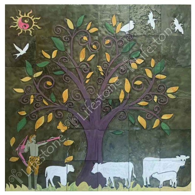 STONE MURALS FARMER TREE PAINTED 6FT X 6 FT