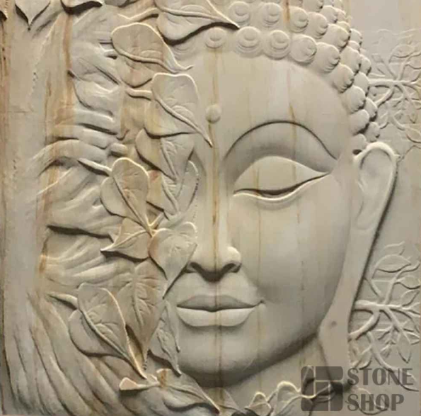 Natural Stone Mural 3d Leaf Buddha On Teak Sandstone 50 Mm 3ft X 3 Ft