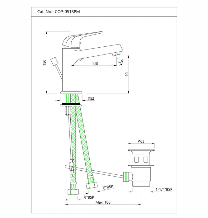 Single Lever Basin Mixer With Popup Waste (COP-CHR-051BPM)