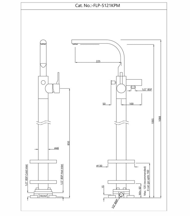 EXPOSED PARTS OF FLOOR MOUNTED SINGLE LEVER BATH MIXER-CHROME(flp-chr-5121KPM)