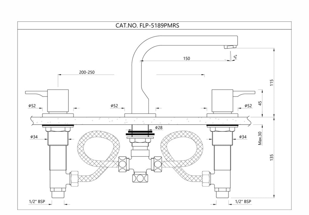 3-HOLE BASIN MIXER ROUND SPOUT -CHROME ( FLP-CHR-5189MRS).