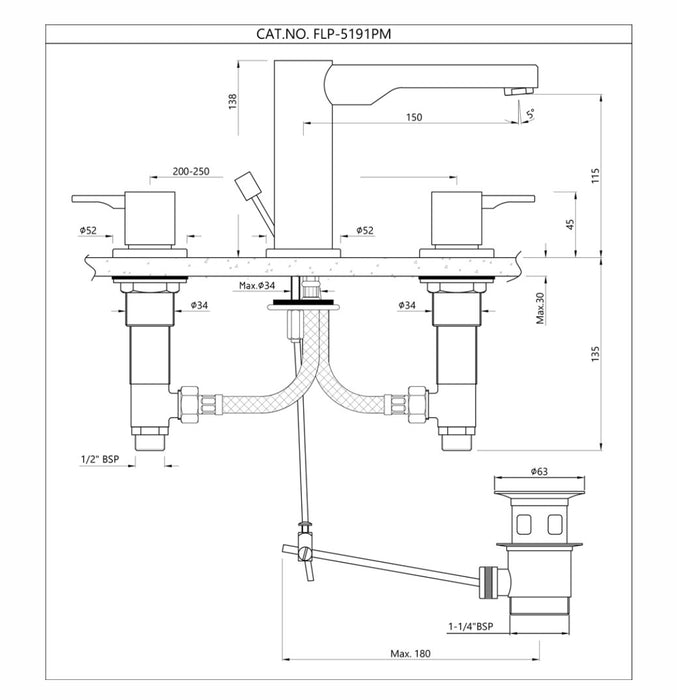 3-HOLE BASIN MIXER -CHROME (FLP-CHR-5191PM)