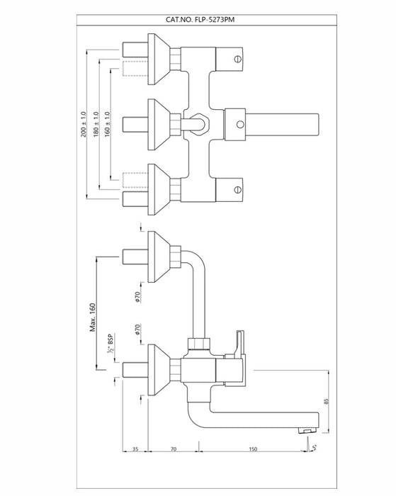 WALL MIXER WITH PROVISION  FOR OVERHEAD SHOWER-CHROME (FLP-CHR-5273PM)