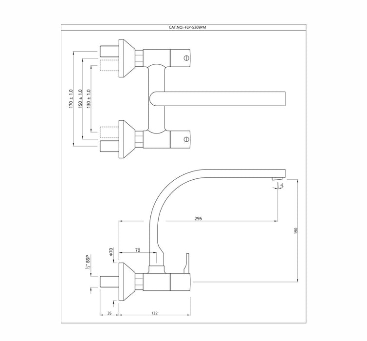 SINK MIXER WITH REGULAR  SWINGING SPOUT (WALL MOUNTED MODEL)-CHROME ( FLP-CHR-5309PM)