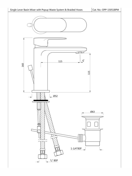SINGLE LEVER BASIN MIXER WITH POPUP WASTE (OPP-CHR-15051BPM)