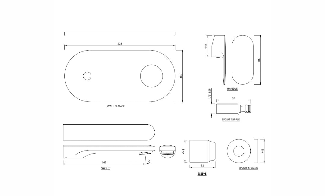 EXPOSED PART KIT OF SINGLE LEVER BASIN MIXER WALL MOUNTED -CHROME(OPP -CHR- 15233NKPM)