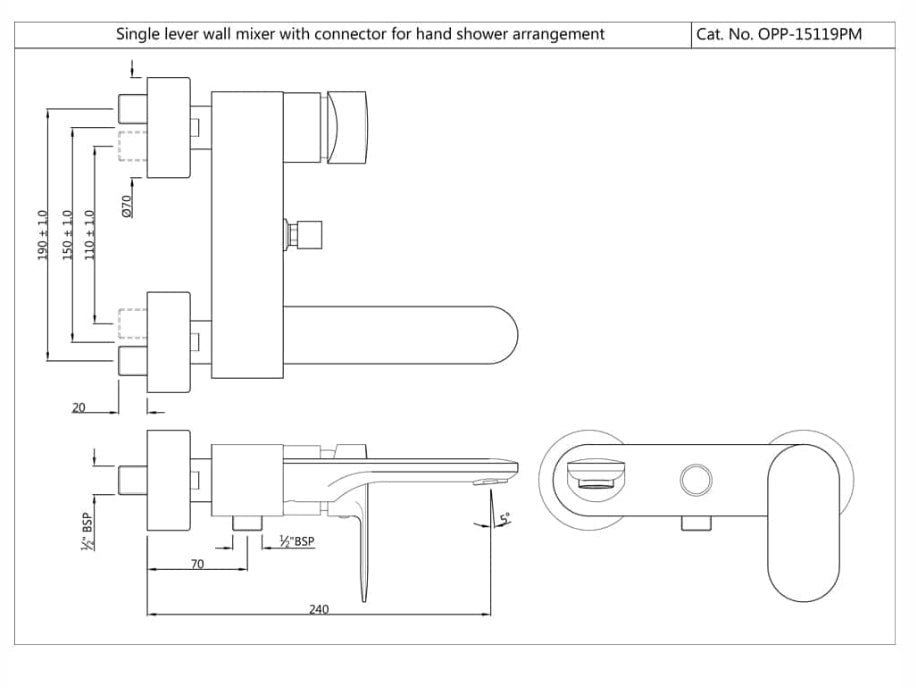 SINGLE LEVER BATH AND SHOWER MIXER  WALL MOUNTED ( OPP-CHR-15119PM).