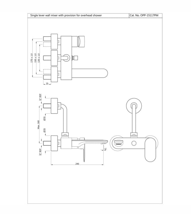 SINGLE LEVER BATH AND SHOWER MIXER WITH PROVISION FOR OVERHEAD SHOWER( OPP-CHR 15117PM).