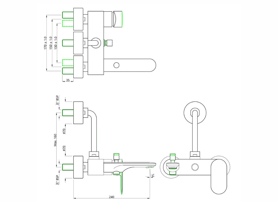 SINGLE LEVER WALL MIXER 3-IN-1 SYSTEM( OPP-CHR-15125PM)
