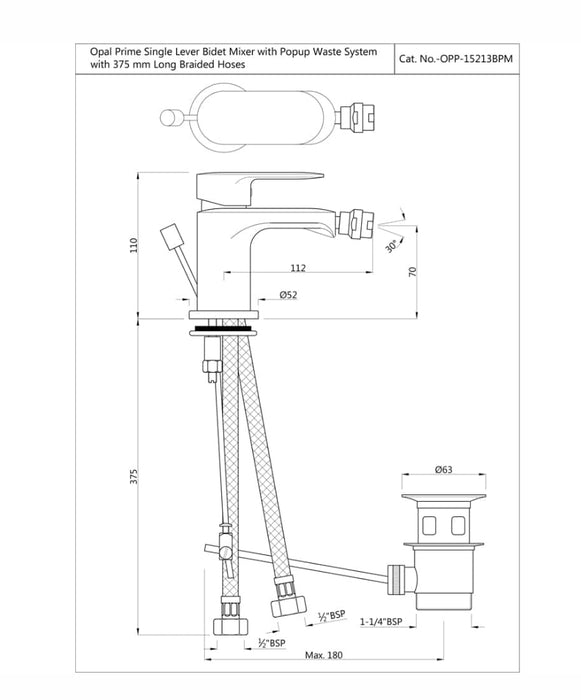 SINGLE LEVER BIDET MIXER WITH POPUP WASTE ( OPP-CHR-15213BPM).