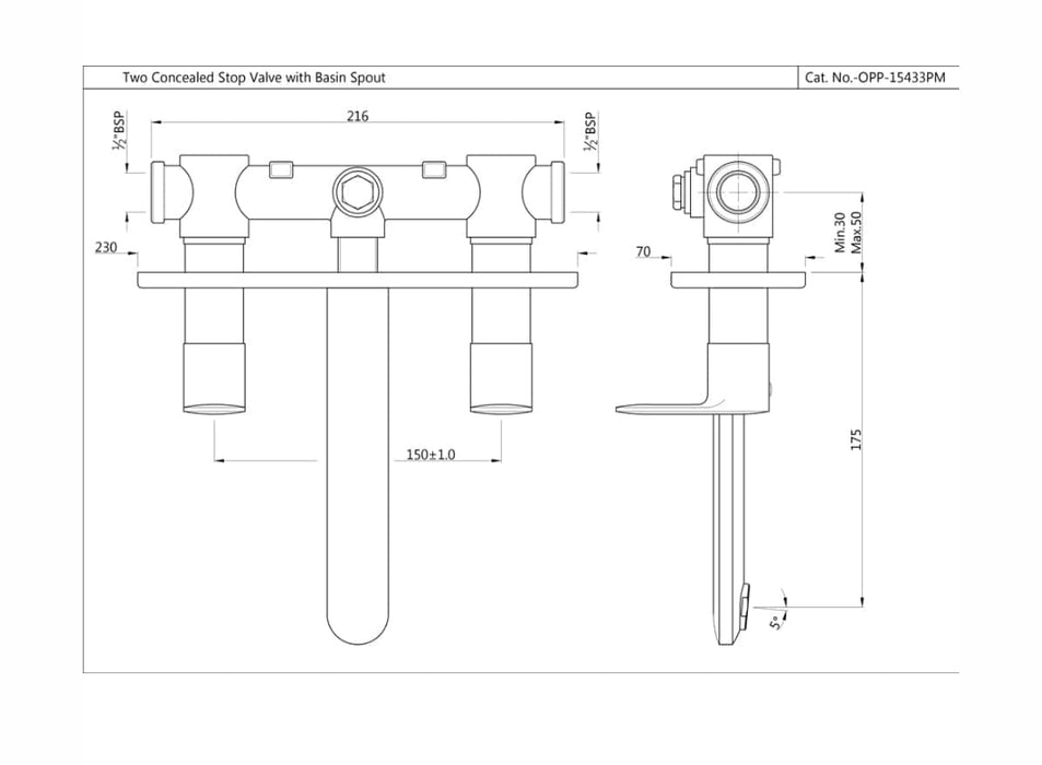 TWO CONCEALED STOP COCKS WITH BASIN SPOUT ( OPP-CHR-15433PM).