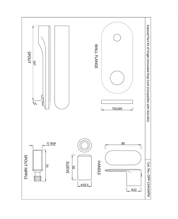 EXPOSED PART KIT OF SINGLE CONCEALED STOP COCK ( OPP-CHR-15441KPM).