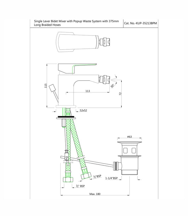 SINGLE LEVER 1-HOLE BIDET MIXER WITH POPUP WASTE SYSTEM (KUP-CHR-35213BPM)
