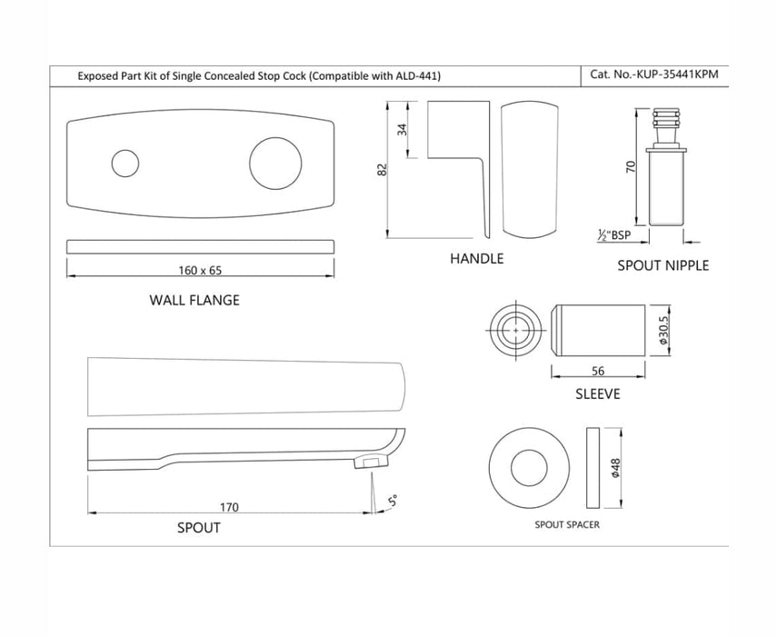 EXPOSED PART KIT OF SINGLE CONCEALED STOP COCK (KUP-CHR-35441KPM).