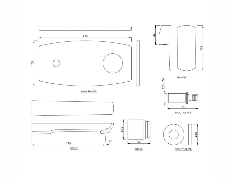 EXPOSED PART KIT OF SINGLE LEVER BASIN MIXER WALL MOUNTED ( KUP-CHR-35233NKPM)