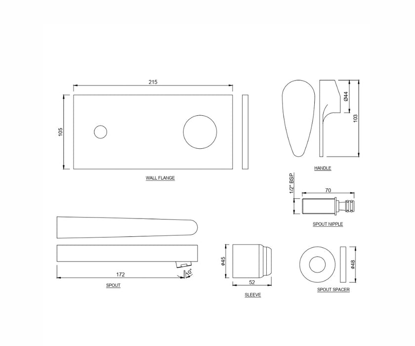 EXPOSED PART KIT OF SINGLE LEVER BASIN MIXER  WALL MOUNTED -CHROME( VGP-CHR-81233NK)