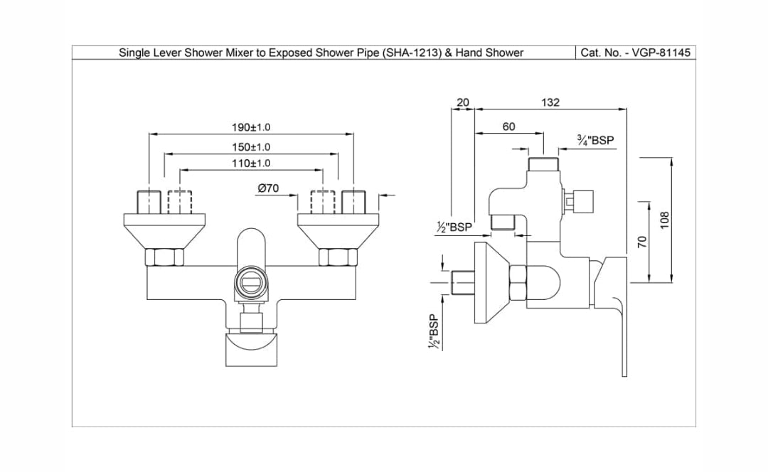 SINGLE LEVER EXPOSED SHOWER MIXER ( VGP -CHR-81145).