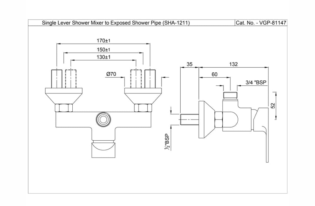 SINGLE LEVER EXPOSED SHOWER MIXER ( VGP-CHR-81147).
