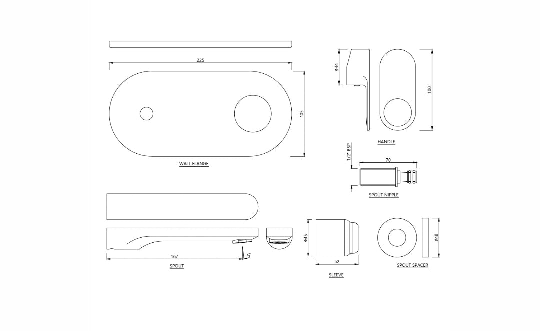 EXPOSED PART KIT OF SINGLE LEVER BASIN MIXER WALL MOUNTED -CHROME( ORP-CHR-10233NKPM).