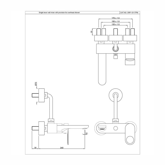 SINGLE LEVER WALL MIXER( ORP-CHR-10117PM).