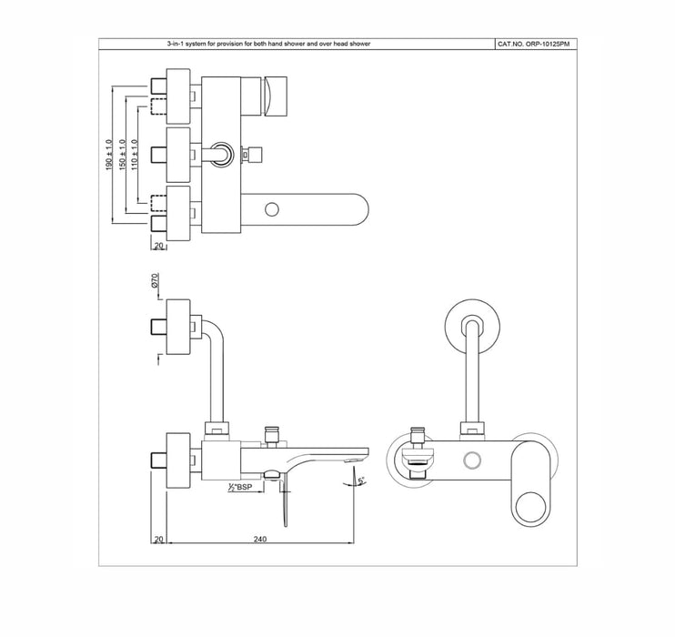 SINGLE LEVER WALL MIXER 3-IN-1 SYSTEM( ORP-CHR-10125PM).