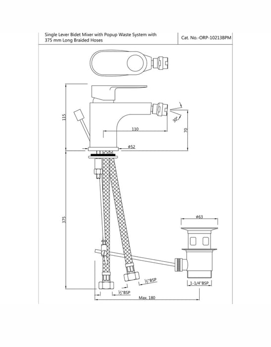 SINGLE LEVER 1-HOLE BIDET MIXER WITH POPUP WASTE SYSTEM ( ORP-CHR-10213BPM).