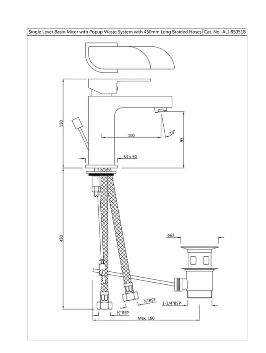 SINGLE LEVER BASIN MIXER WITH POPUP WASTE ( ALI-CHR-85051B)