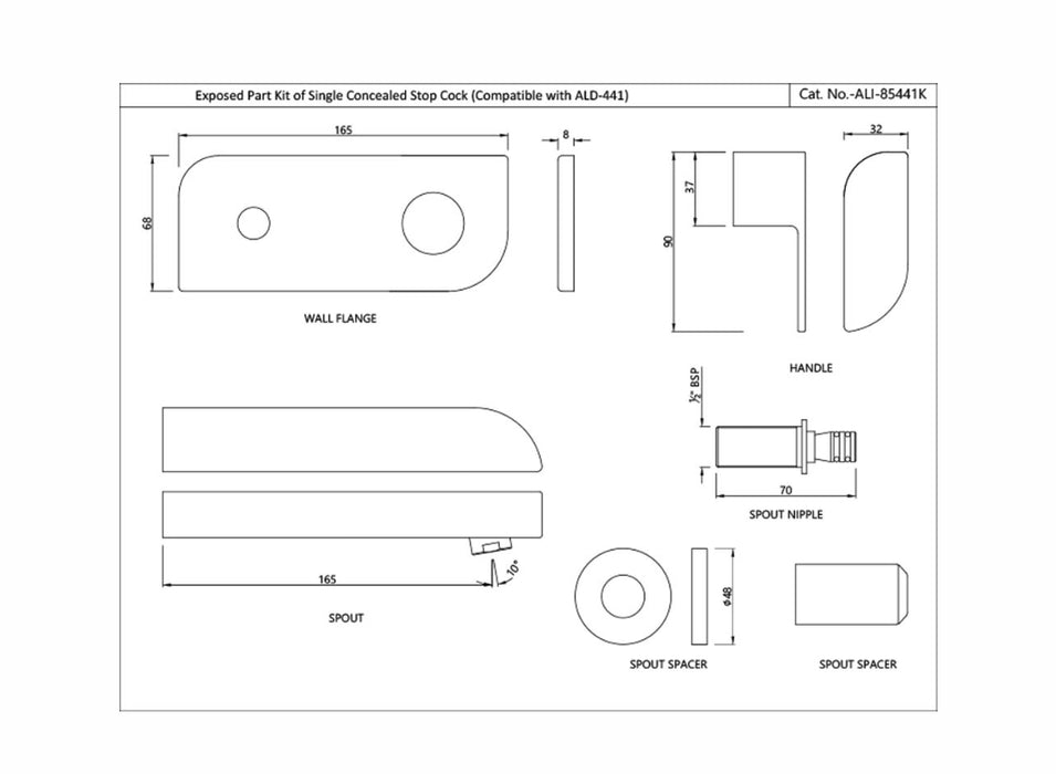 EXPOSED PART KIT OF SINGLE  CONCEALED STOP COCK( ALI-CHR-85441K)