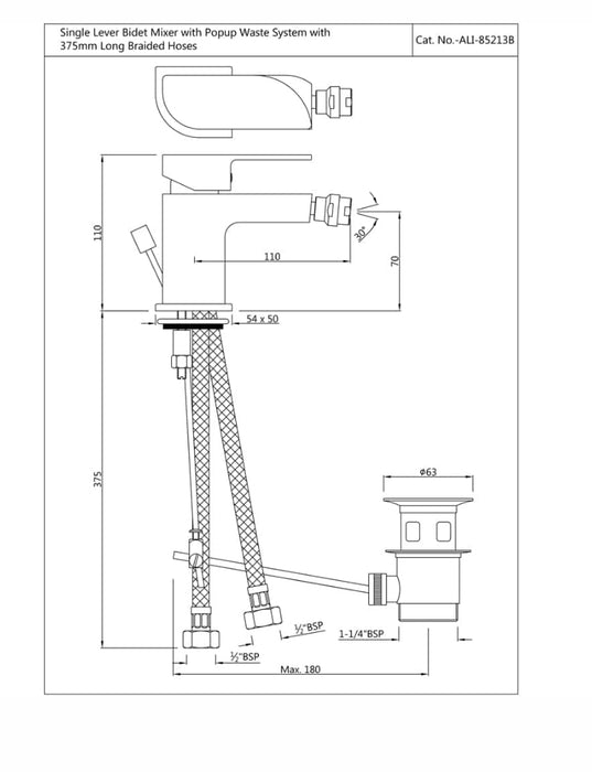 SINGLE LEVER 1-HOLE BIDET MIXER WITH POPUP WASTE ( ALI-CHR-85213B).