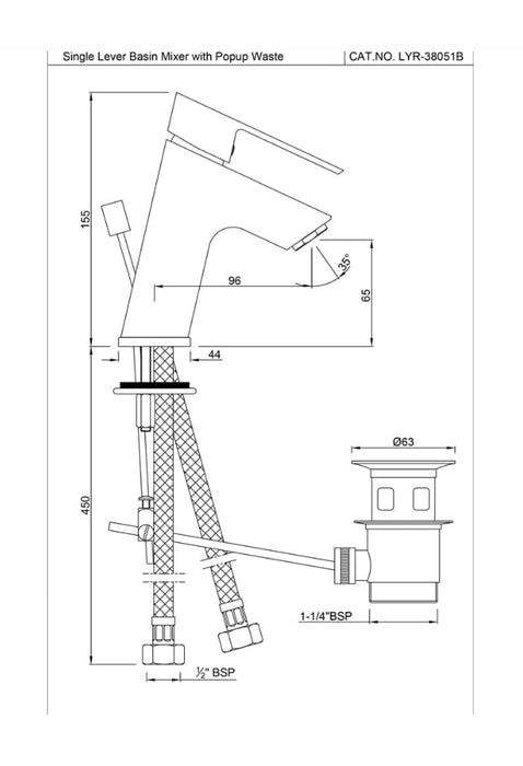 SINGLE LEVER BASIN MIXER ( LYR-CHR-38051B).