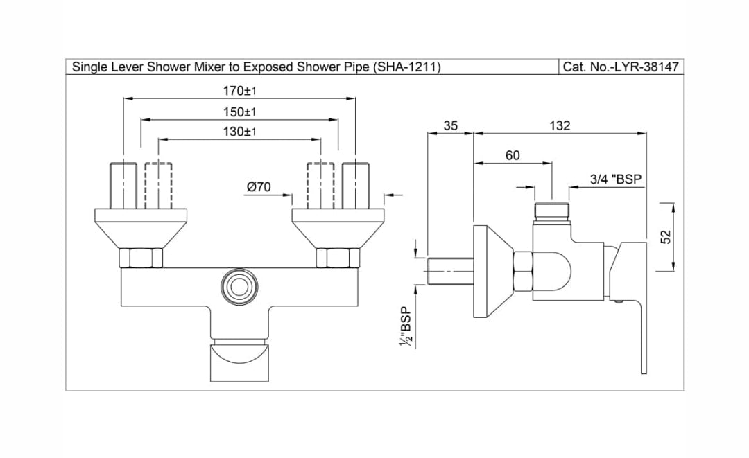 SINGLE LEVER EXPOSED SHOWER MIXER (LYR-CHR-38147).