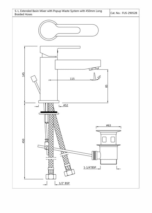 SINGLE LEVER EXTENDED BASIN MIXER (FUS-CHR-29023B).