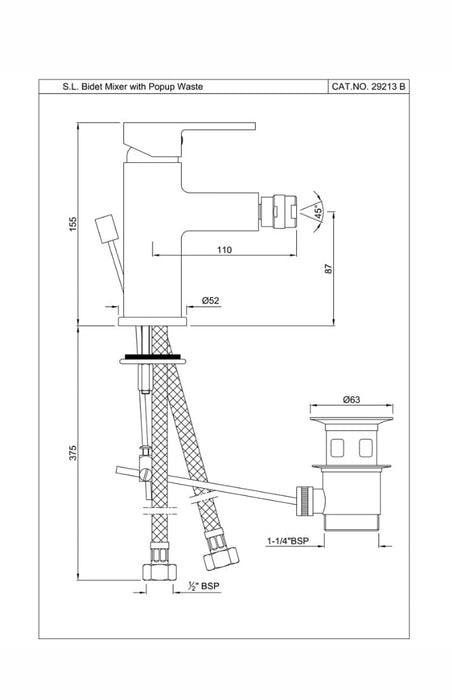 SINGLE LEVER 1-HOLE BIDET MIXER (FUS-CHR-29213B).
