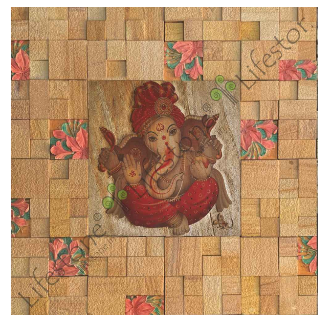 Stone Murals Fusion Teak Ganesha 2 Ft X 2 Ft